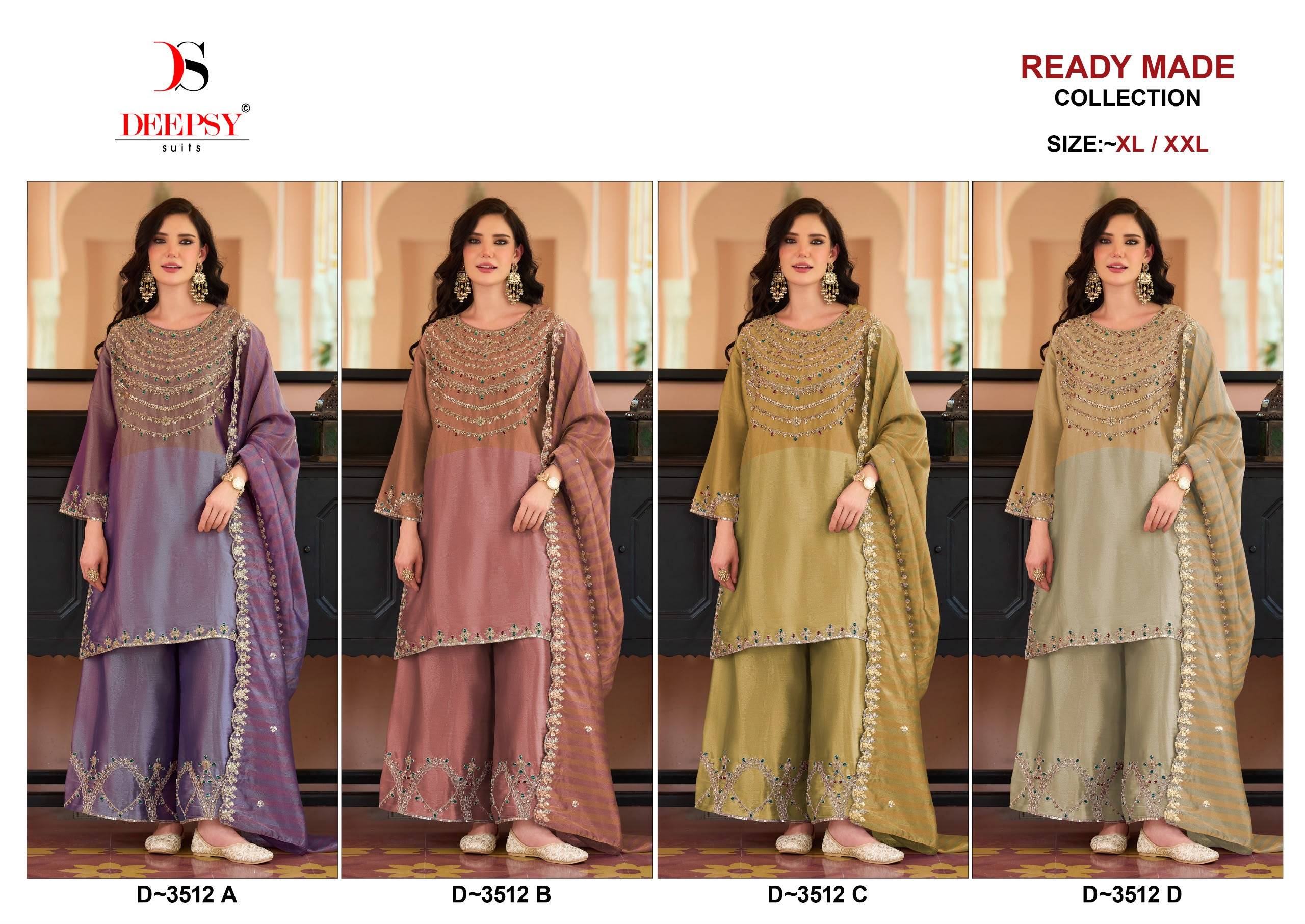 D-3512 by  DEEPSY SUITS 3512 A to 3512 D series Pakistani Suits Colorful casual Wear Visocse Tissue EMBROIDERED Dresses At Wholesale